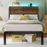 iPormis Bed Frame with Ergonomic Storage Headboard & Charging Station