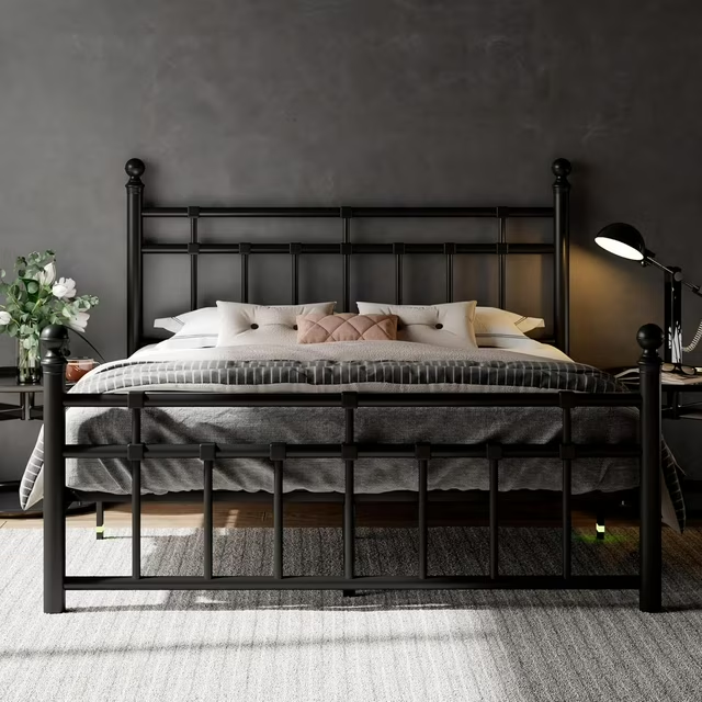 iPormis Queen Metal Bed Frame with Victorian Vintage Headboard and Footboard