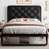 iPormis Queen Size Metal Bed Frame with Linen Upholstered Headboard, 12'' Underbed Space