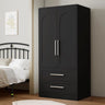iPormis Wooden Armoire Wardrobe Closet with 2 Drawers, Clothing Storage Cabinet