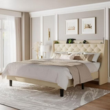 iPormis Full Bed Frame with Upholstered Wingback Button Tufted Storage Headboard