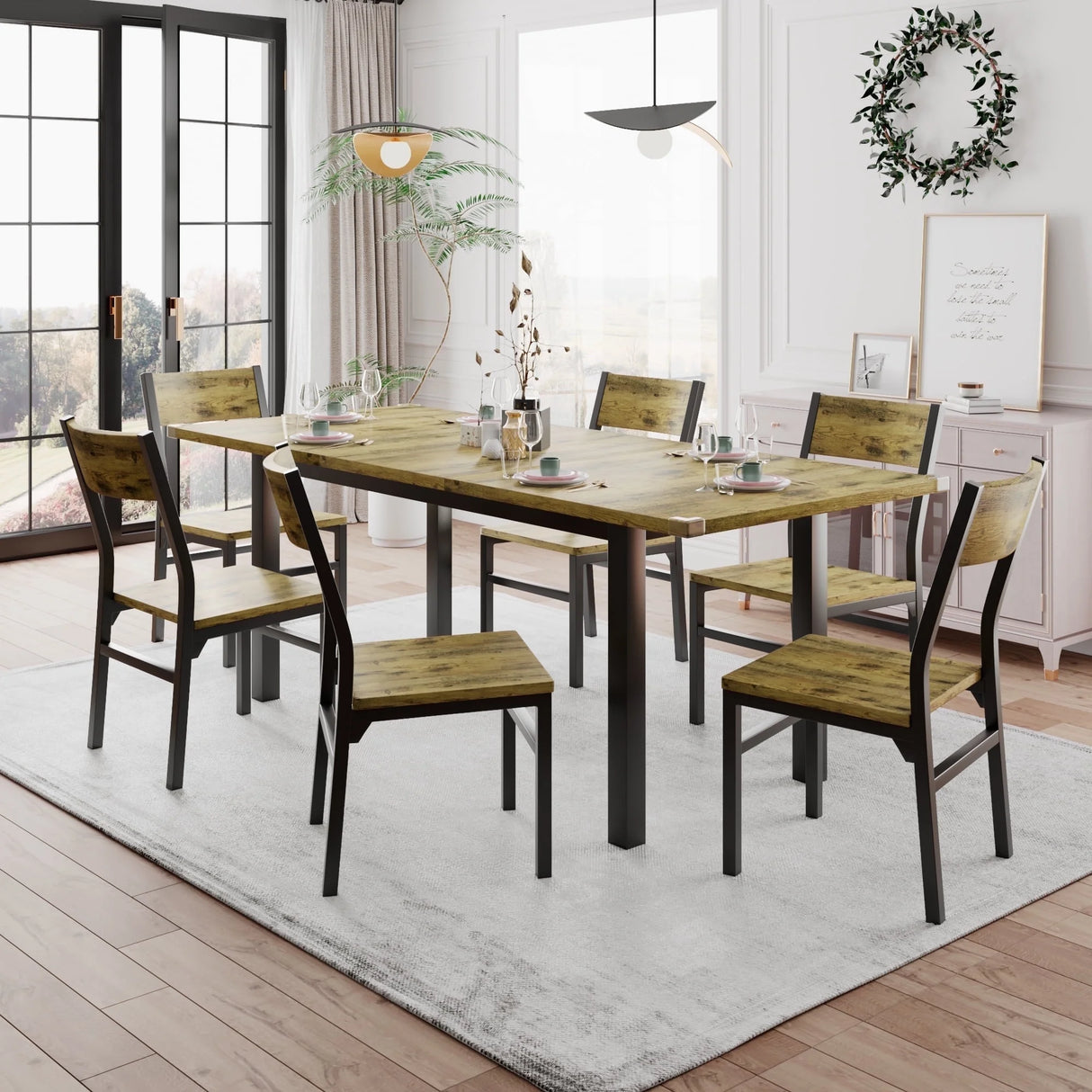 iPormis 63" Extendable Kitchen Table Set for 4-6 People