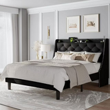 iPormis Full Bed Frame with Upholstered Wingback Button Tufted Storage Headboard