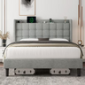 ipormis Full Size Bed Frame with Charging Station，Upholstered Platform Bed Frame with Wingback Storage Headboard