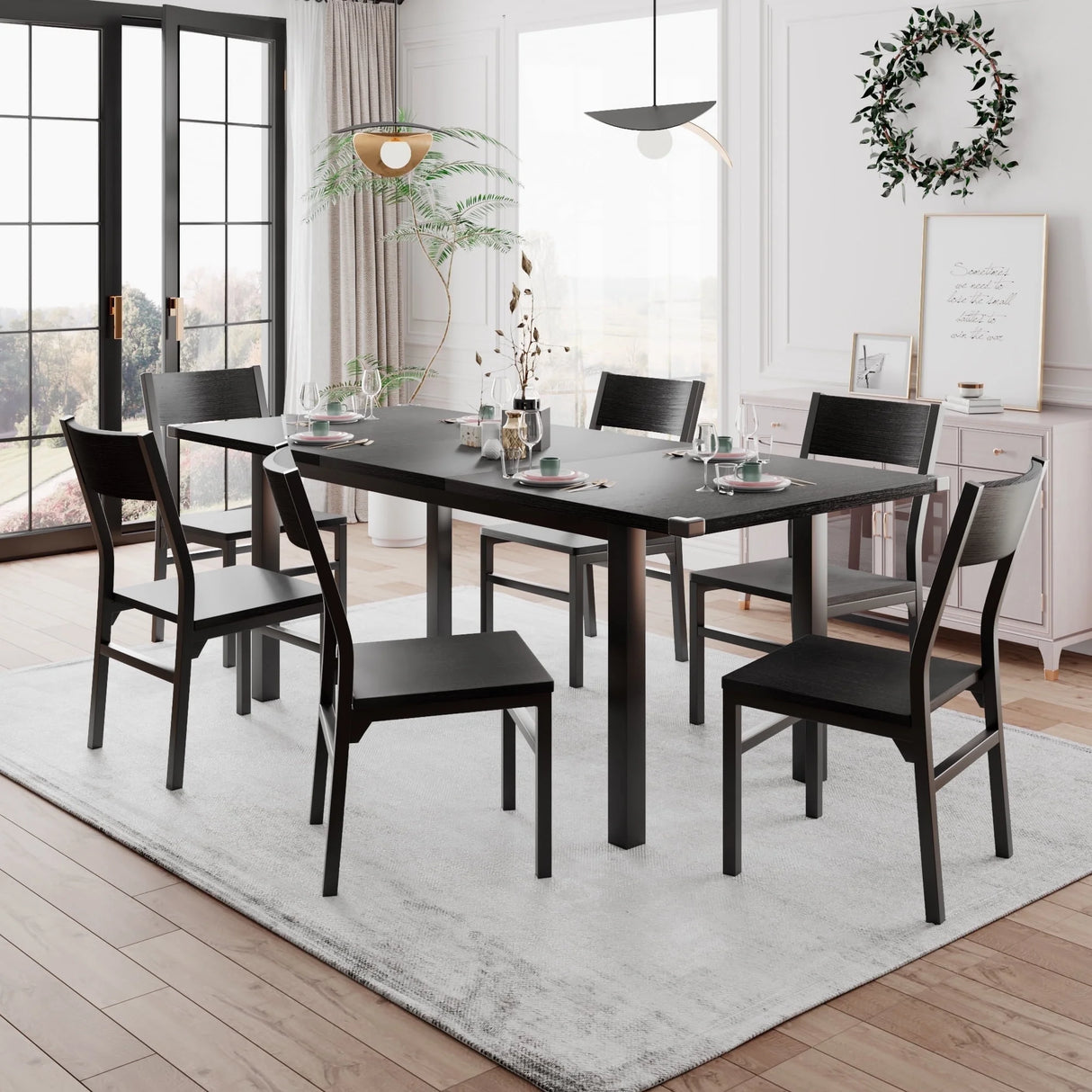 iPormis 63" Extendable Kitchen Table Set for 4-6 People
