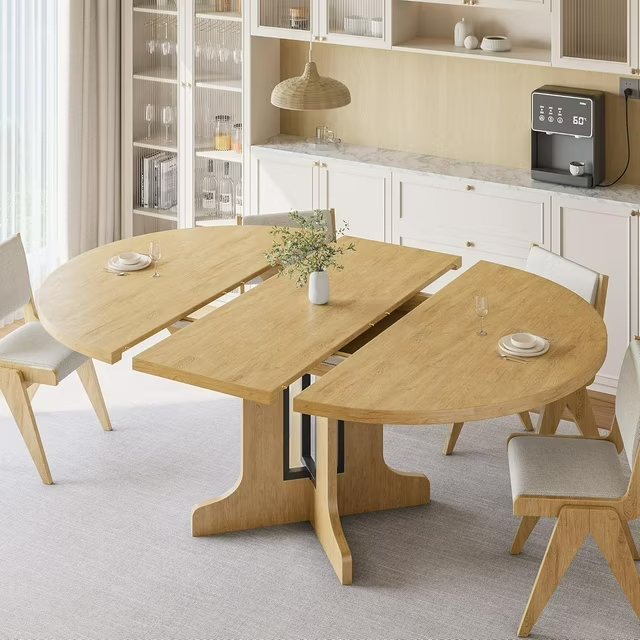 iPormis 59" Extendable Round Dining Table for 6 Modern Kitchen Table with Sturdy Wooden Base, Dining Room Table with Thickened MDF Board