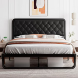iPormis Queen Size Metal Bed Frame with Linen Upholstered Headboard, 12'' Underbed Space