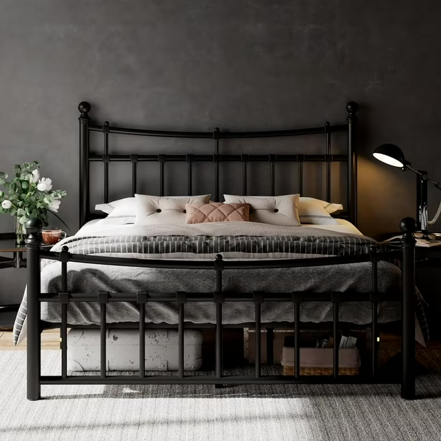 iPormis Queen Metal Bed Frame with Victorian Vintage Headboard and Footboard