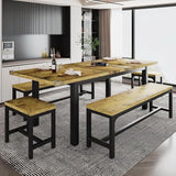 iPormis 5-Piece Dining Table Set for 4-8 People, Extendable Kitchen Table Set with 2 Benches and 2 Square Stools