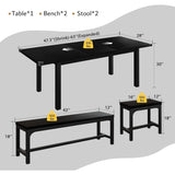 iPormis 5-Piece Dining Table Set for 4-8 People, Extendable Kitchen Table Set with 2 Benches and 2 Square Stools