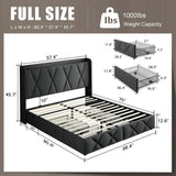 iPormis Bed Frame with Charging Station , Upholstered Bed with 4 Storage Drawers