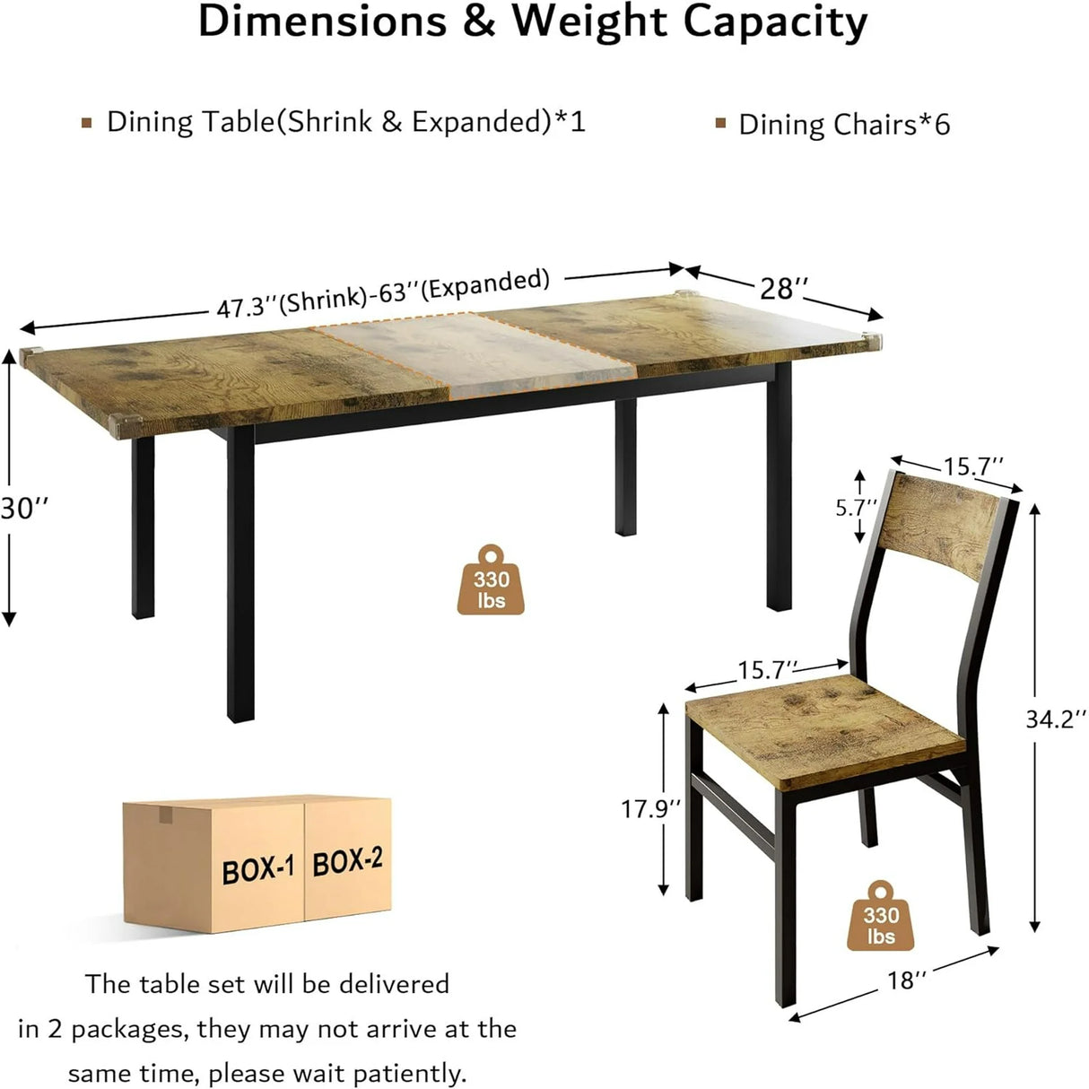 iPormis 63" Extendable Kitchen Table Set for 4-6 People