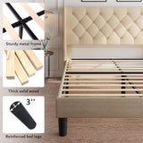 iPormis Bed Frame with Diamond Button Tufted Wingback Headboard, Upholstered Platform Bed Frame
