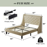 iPormis Full Bed Frame with Upholstered Wingback Button Tufted Storage Headboard