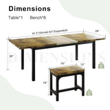iPormis 7-Piece 63" Extendable Dining Table Set for 4-8 People, Mid-Century