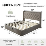 iPormis Queen Size Bed Frame with Lift up Storage & Charging Station, Button Tufted Wingback Upholstered Headboard