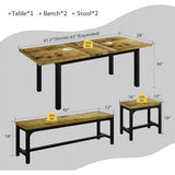 iPormis 5-Piece Dining Table Set for 4-8 People, Extendable Kitchen Table Set with 2 Benches and 2 Square Stools