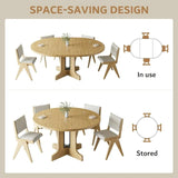 iPormis 59" Extendable Round Dining Table for 6 Modern Kitchen Table with Sturdy Wooden Base, Dining Room Table with Thickened MDF Board
