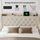 iPormis Queen Size Bed Frame with Lift up Storage & Charging Station, Button Tufted Wingback Upholstered Headboard