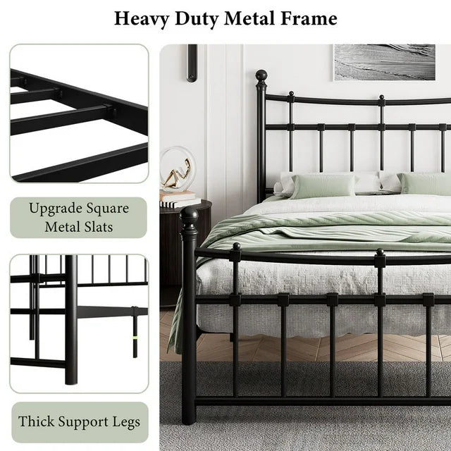 iPormis Queen Metal Bed Frame with Victorian Vintage Headboard and Footboard