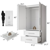 iPormis Wooden Armoire Wardrobe Closet with 2 Drawers, Clothing Storage Cabinet
