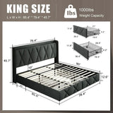 iPormis Bed Frame with Charging Station , Upholstered Bed with 4 Storage Drawers