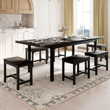 iPormis 7-Piece 63" Extendable Dining Table Set for 4-8 People, Mid-Century