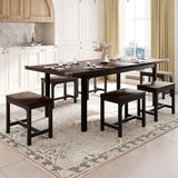 iPormis 7-Piece 63" Extendable Dining Table Set for 4-8 People, Mid-Century