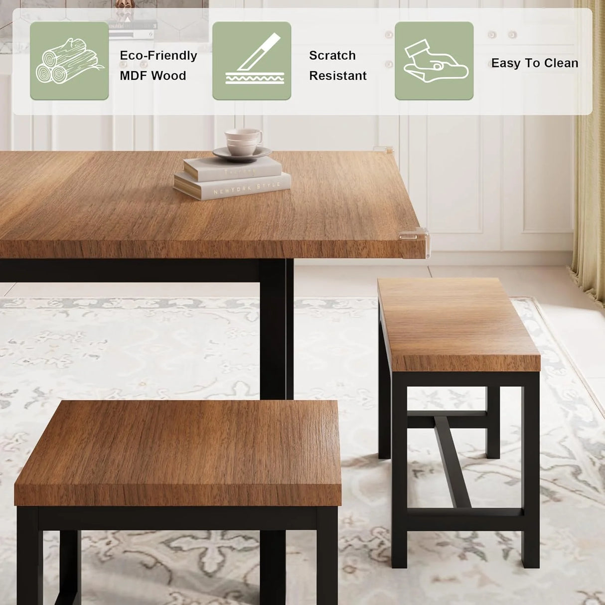 iPormis 7-Piece 63" Extendable Dining Table Set for 4-8 People, Mid-Century