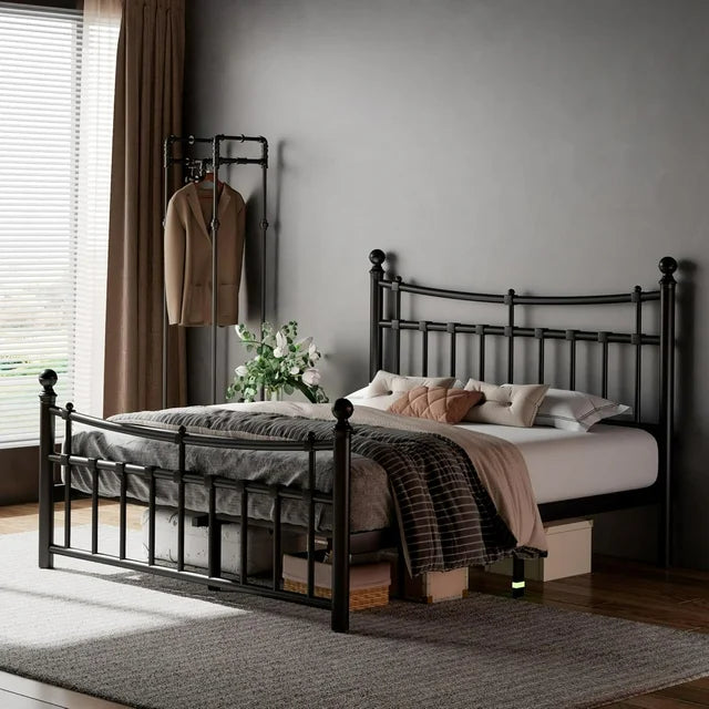 iPormis Queen Metal Bed Frame with Victorian Vintage Headboard and Footboard