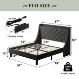iPormis Full Bed Frame with Upholstered Wingback Button Tufted Storage Headboard