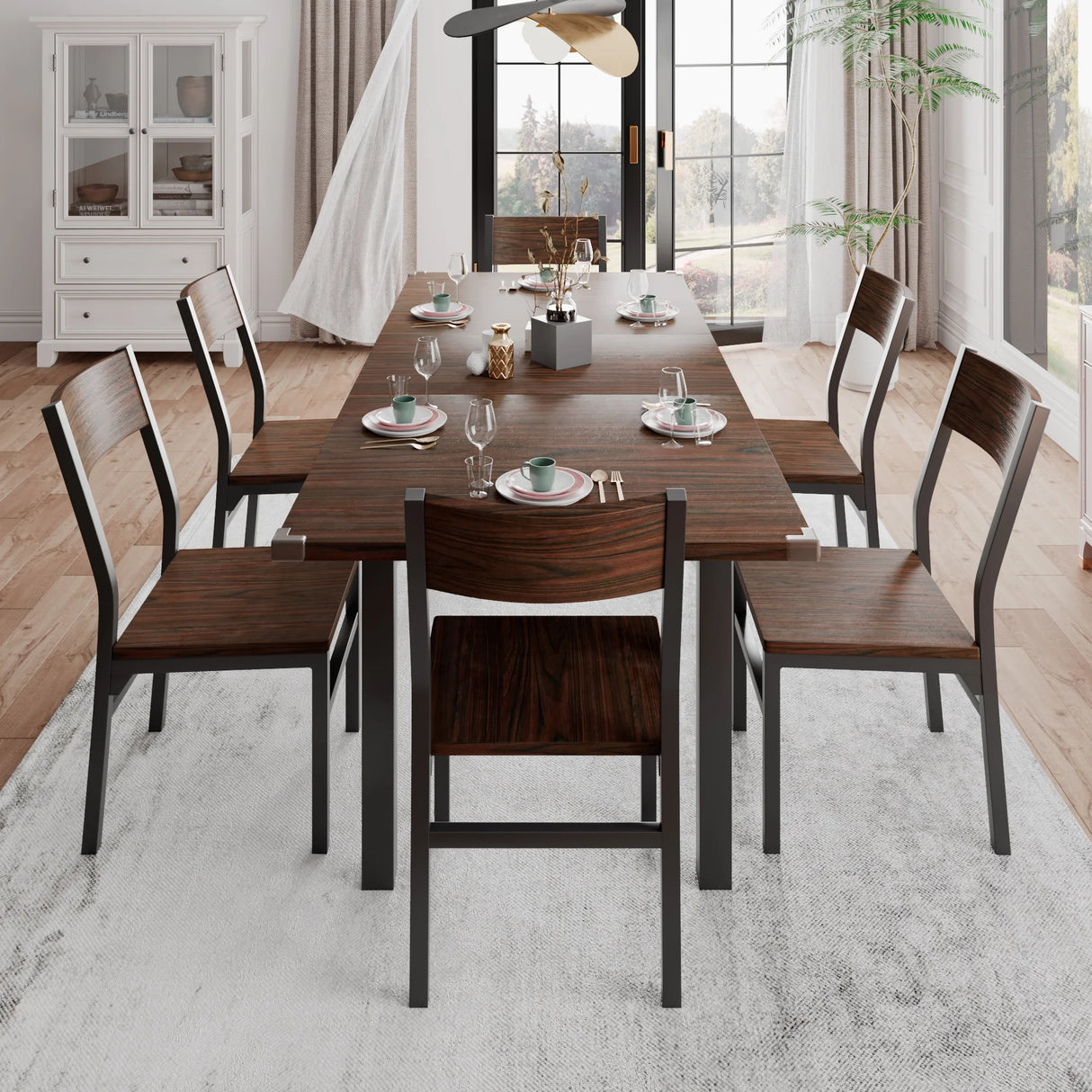 iPormis 63" Extendable Kitchen Table Set for 4-6 People