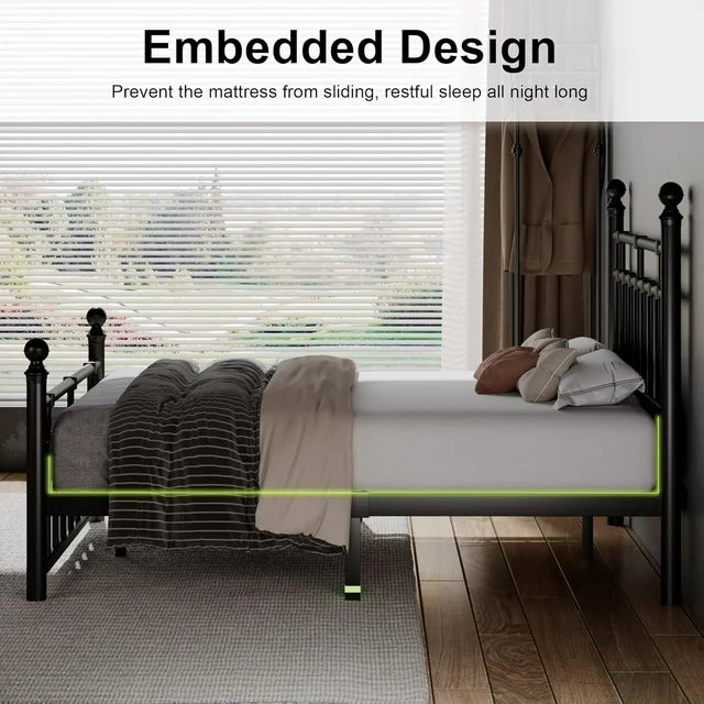 iPormis Queen Metal Bed Frame with Victorian Vintage Headboard and Footboard