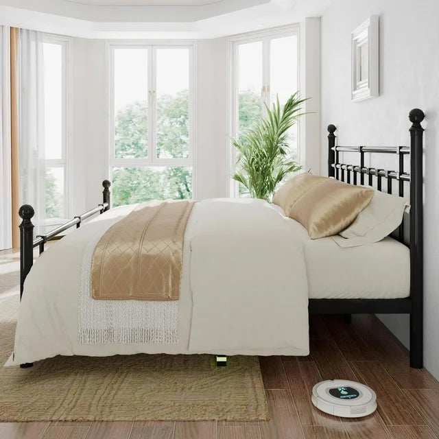 iPormis Queen Metal Bed Frame with Victorian Vintage Headboard and Footboard