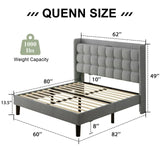 ipormis Full Size Bed Frame with Charging Station，Upholstered Platform Bed Frame with Wingback Storage Headboard