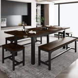 iPormis 5-Piece Dining Table Set for 4-8 People, Extendable Kitchen Table Set with 2 Benches and 2 Square Stools