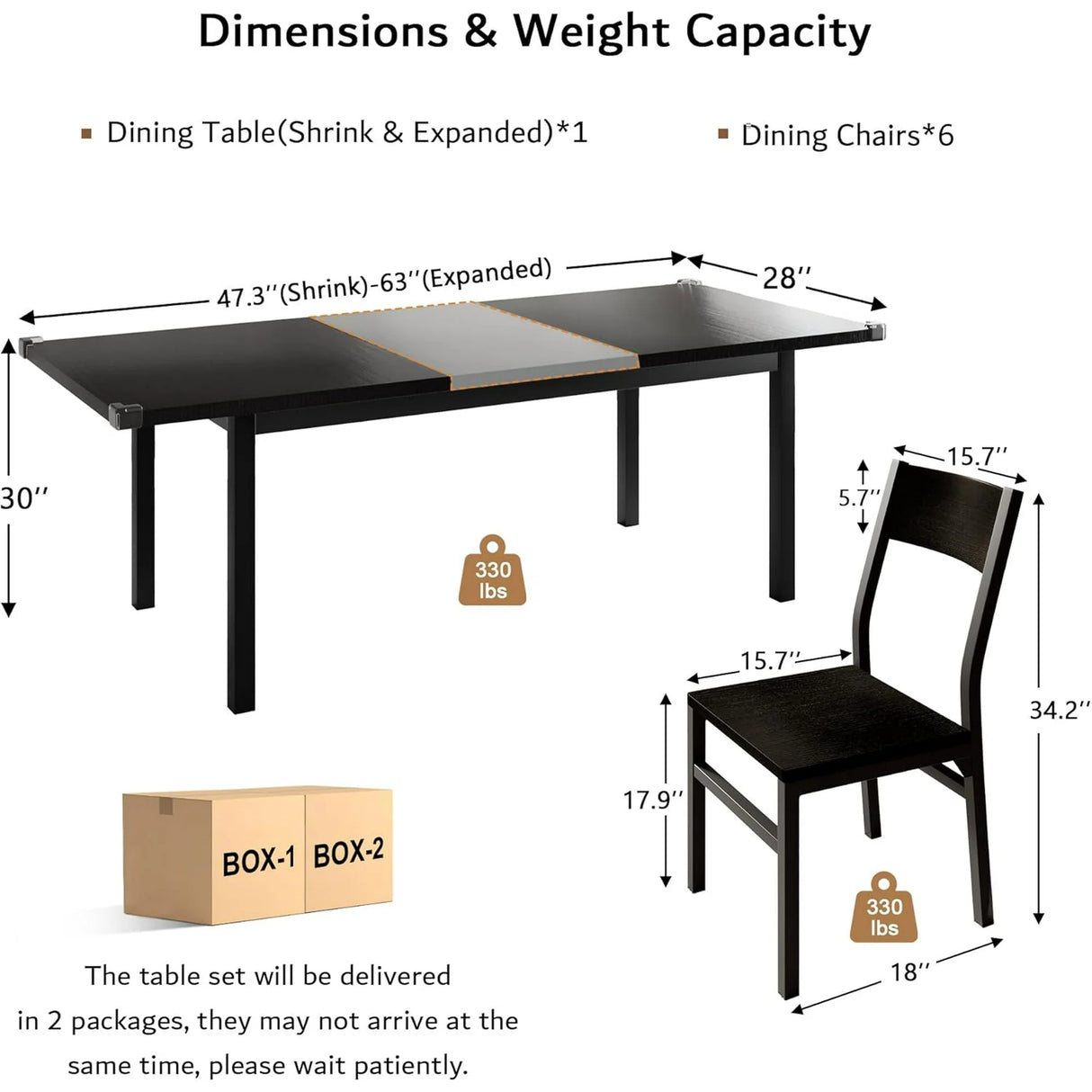 iPormis 63" Extendable Kitchen Table Set for 4-6 People