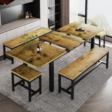iPormis 5-Piece Dining Table Set for 4-8 People, Extendable Kitchen Table Set with 2 Benches and 2 Square Stools