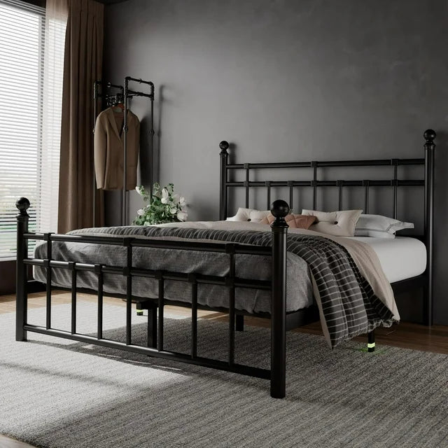 iPormis Queen Metal Bed Frame with Victorian Vintage Headboard and Footboard