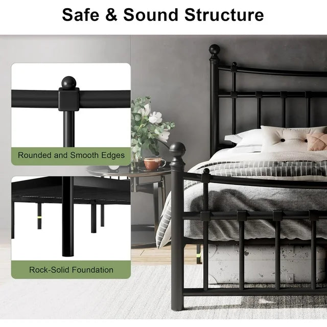 iPormis Queen Metal Bed Frame with Victorian Vintage Headboard and Footboard