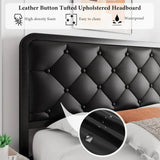 iPormis Queen Size Metal Bed Frame with Linen Upholstered Headboard, 12'' Underbed Space