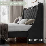 iPormis Full Bed Frame with Upholstered Wingback Button Tufted Storage Headboard