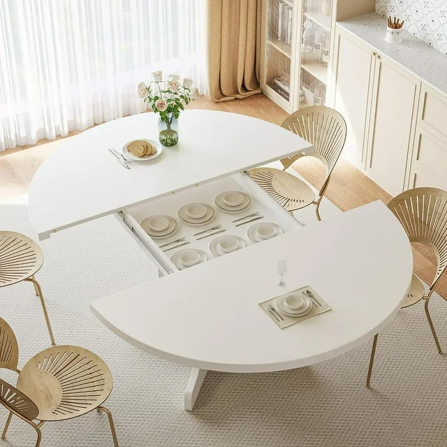 iPormis 59" Extendable Round Dining Table for 6 Modern Kitchen Table with Sturdy Wooden Base, Dining Room Table with Thickened MDF Board