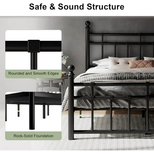 iPormis Queen Metal Bed Frame with Victorian Vintage Headboard and Footboard