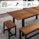 iPormis 5-Piece Dining Table Set for 4-8 People, Extendable Kitchen Table Set with 2 Benches and 2 Square Stools