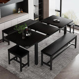 iPormis 5-Piece Dining Table Set for 4-8 People, Extendable Kitchen Table Set with 2 Benches and 2 Square Stools