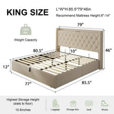 iPormis Queen Size Bed Frame with Lift up Storage & Charging Station, Button Tufted Wingback Upholstered Headboard
