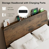 iPormis Bed Frame with Ergonomic Storage Headboard & Charging Station