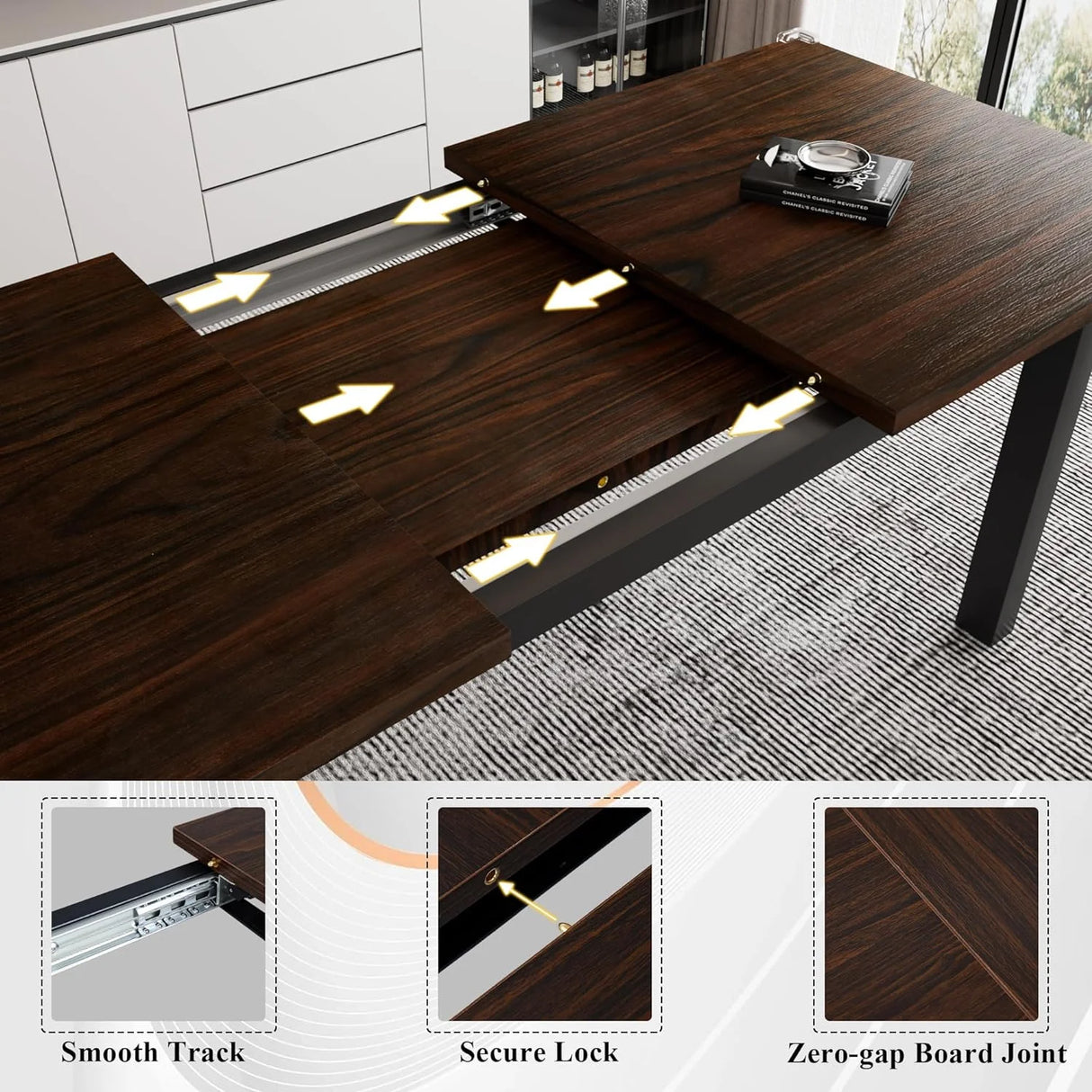 iPormis 5-Piece Dining Table Set for 4-8 People, Extendable Kitchen Table Set with 2 Benches and 2 Square Stools