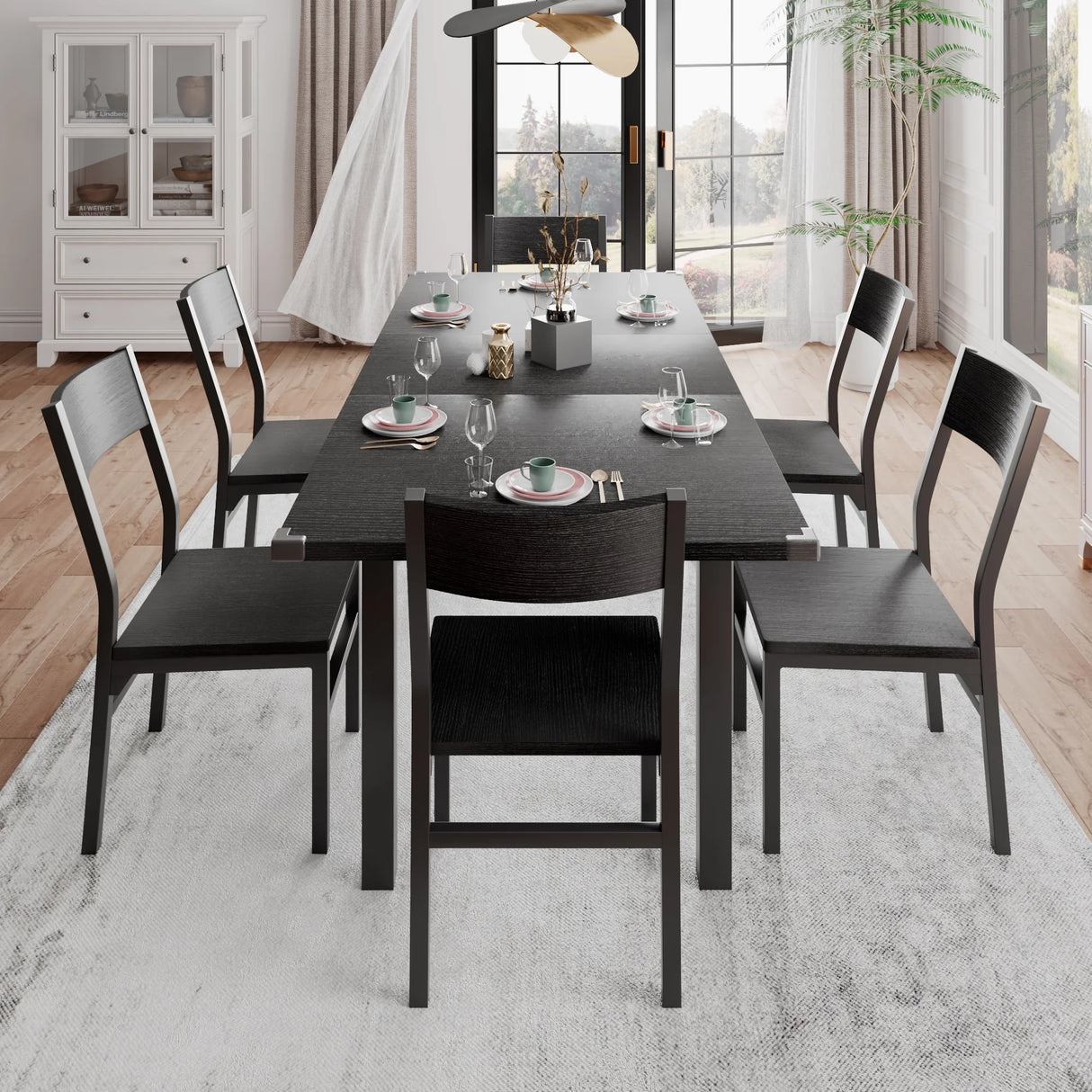 iPormis 63" Extendable Kitchen Table Set for 4-6 People